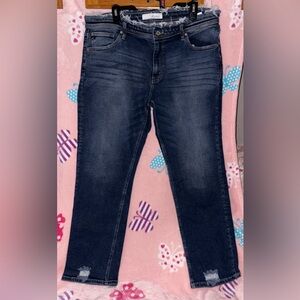 KanCan women’s Deep Indigo Relaxed /distressed Jeans